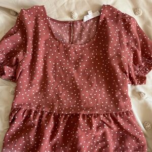 Polka Dot Ruffle Hem Top - Pink
